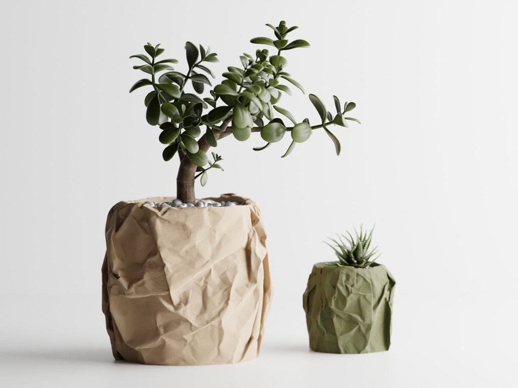 Pot de plante en papier froissé (115x113x107 mm)