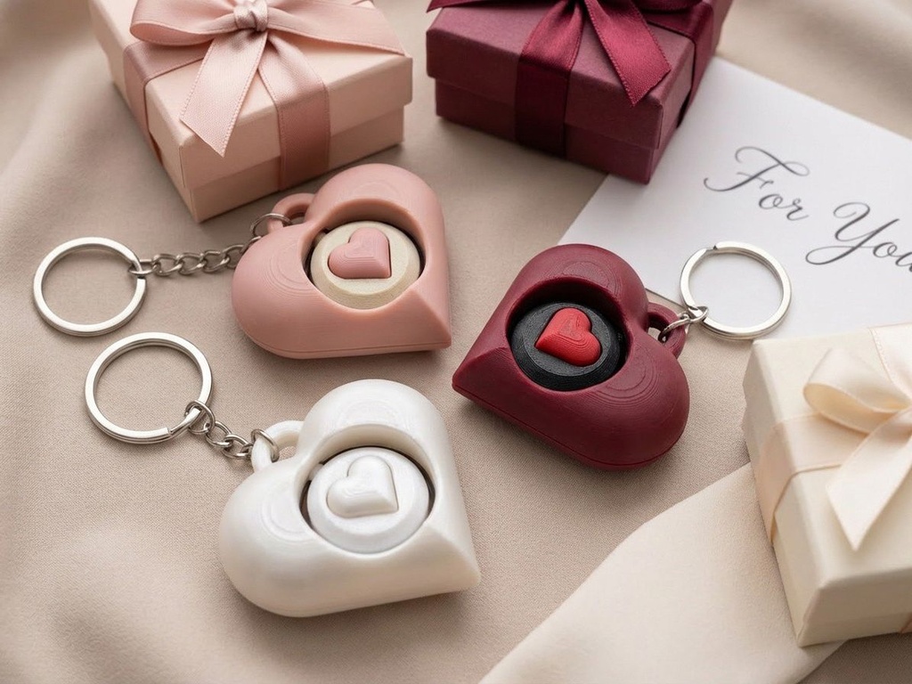 Lot de 3 Porte-clés cœur rotatif anti-stress